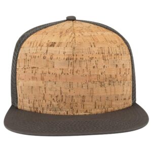 OTTO Cork Flat Visor SNAP 5 Panel Mesh Back Trucker Snapback Hat - Char. Gray/Cork/Char. Gray