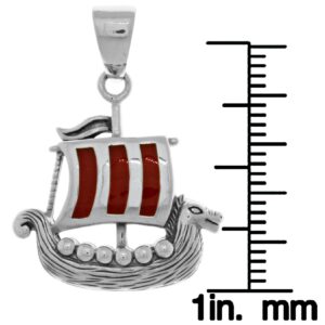 Jewelry Trends Norse Viking Ship Sterling Silver Pendant with Red Striped Sail