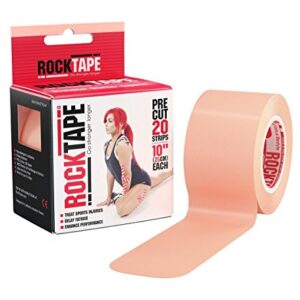 RockTape Original 2-Inch Water-Resistant Kinesiology Tape, 20 Pre-Cut Strips, Beige