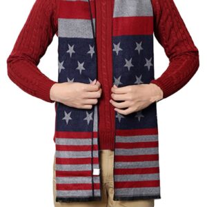 AZYOUNG USA Flag Men’s Winter Warm Knitted Plant Cotton Plaid Color Match Soft Thick Scarf,180cm