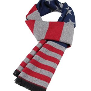 AZYOUNG USA Flag Men’s Winter Warm Knitted Plant Cotton Plaid Color Match Soft Thick Scarf,180cm