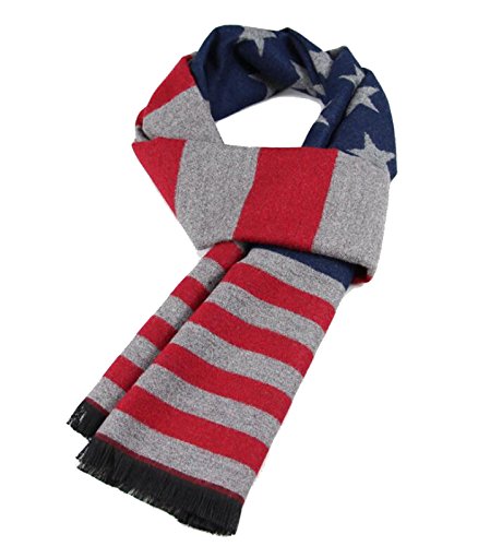 AZYOUNG USA Flag Men’s Winter Warm Knitted Plant Cotton Plaid Color Match Soft Thick Scarf,180cm