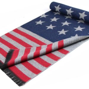 AZYOUNG USA Flag Men’s Winter Warm Knitted Plant Cotton Plaid Color Match Soft Thick Scarf,180cm