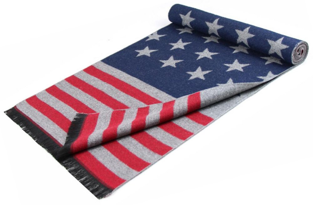 AZYOUNG USA Flag Men’s Winter Warm Knitted Plant Cotton Plaid Color Match Soft Thick Scarf,180cm