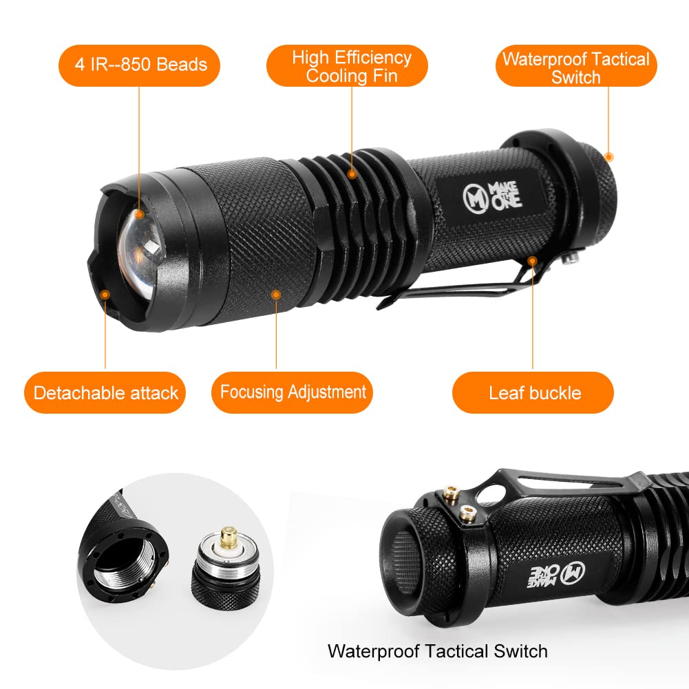 Maketheone Mini IR Flashlight 5W 850nm LED Adjustable Focus Torch, Infrared Light is Invisible to Human Eyes -to be Used with Night Vision Device