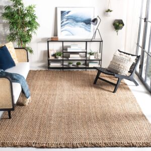 safavieh natural fiber collection area rug - 8' square, natural, handmade tassel jute, ideal for high traffic areas in living room, bedroom (nf467a)