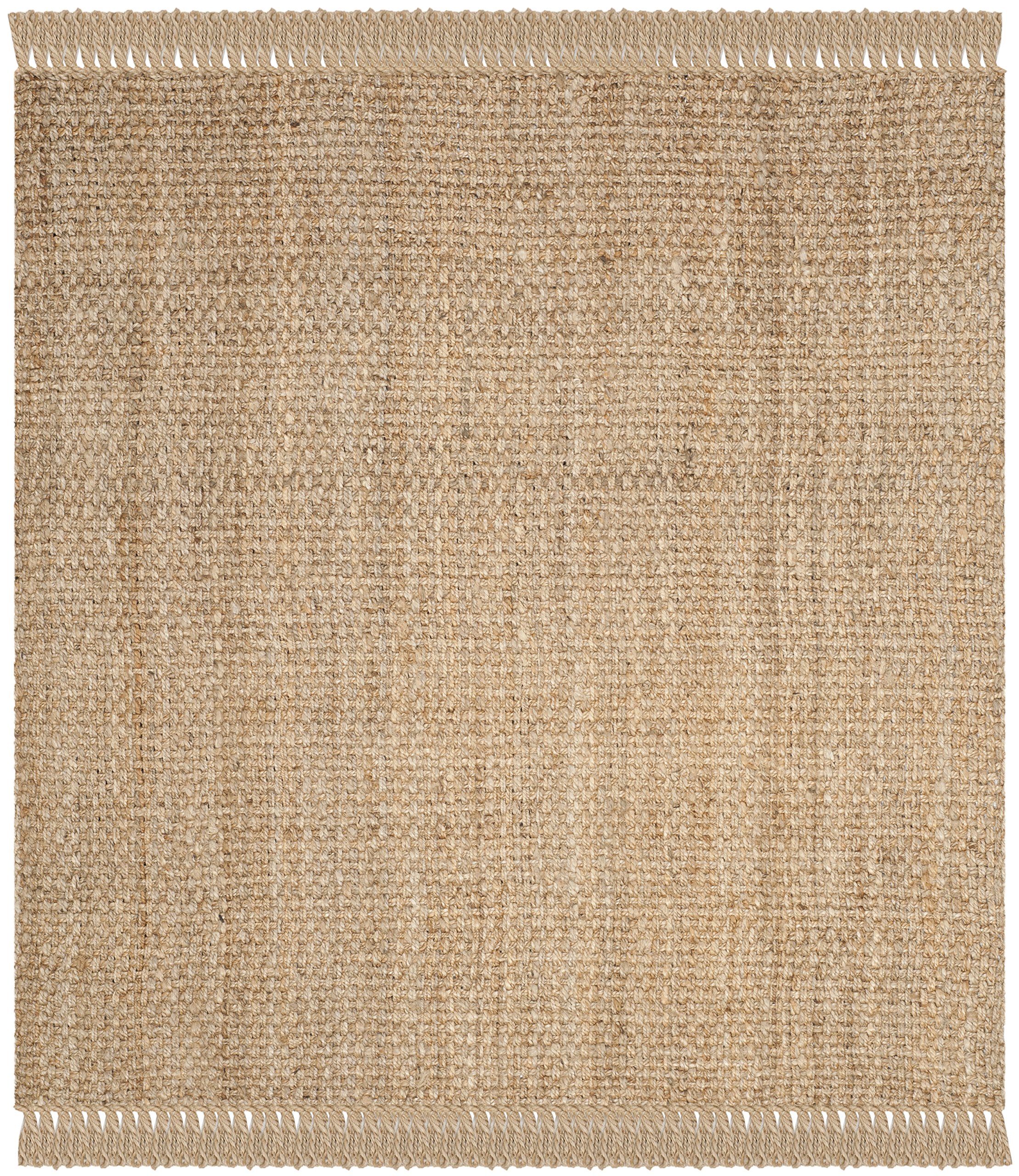 SAFAVIEH Natural Fiber Collection Area Rug - 8' Square, Natural, Handmade Tassel Jute, Ideal for High Traffic Areas in Living Room, Bedroom (NF467A)