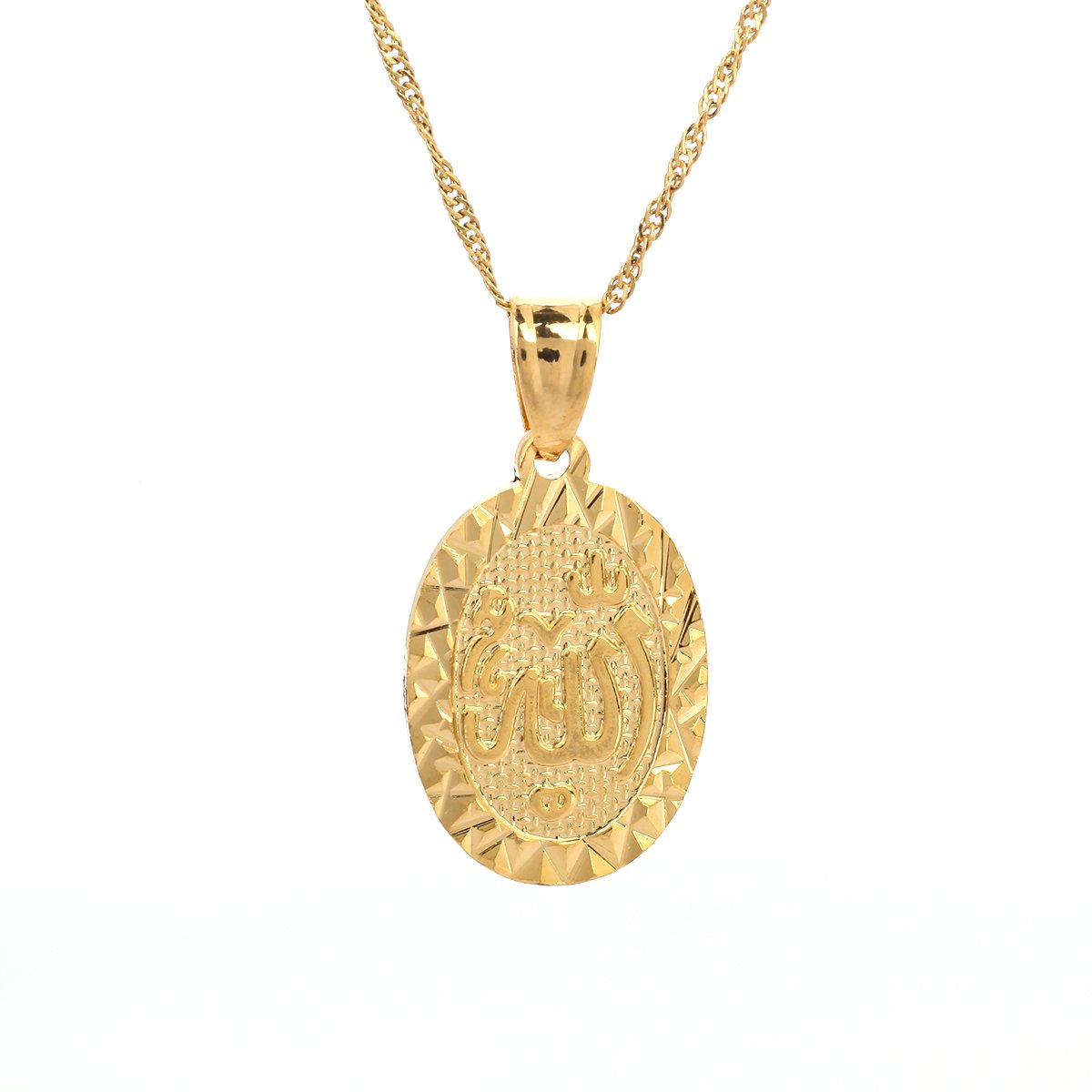 24K Gold Islamic Arabic Script Allah Oval Pendant Necklace for womens