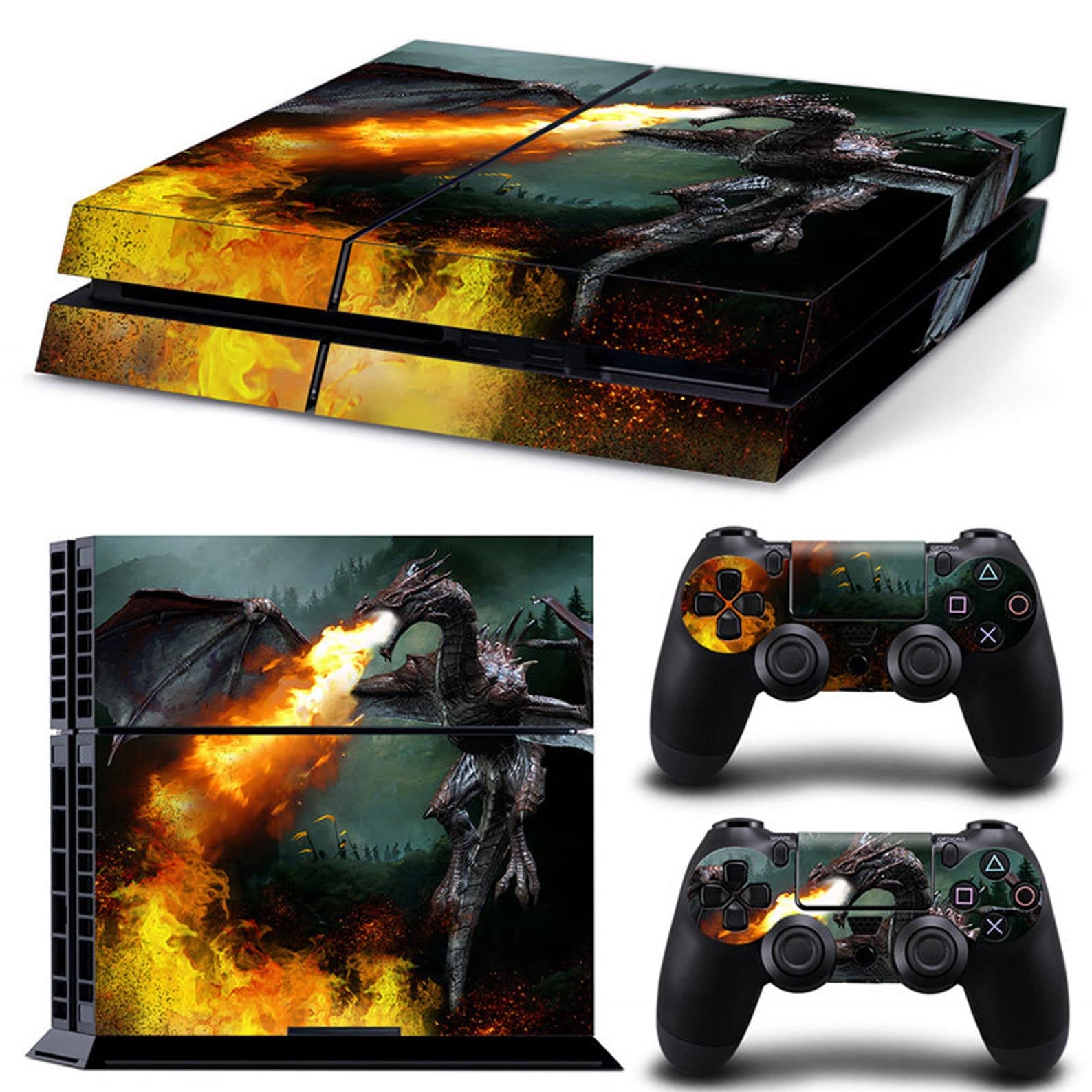 ZOOMHITSKINS Compatible for PS 4, Animal Prehistoric Dragon Fire Flames Medieval Battle War, Durable & Fit Vinyl, Made in The USA