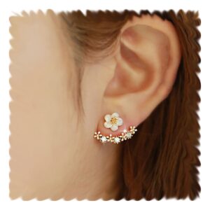 XINSHUN Women Fashion Accessories Silver Crystal Stud Earrings Boucle d'oreille Femme Flower Earrings Gold Bijoux Jewelry(Gold)