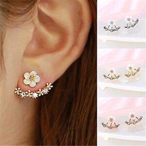 XINSHUN Women Fashion Accessories Silver Crystal Stud Earrings Boucle d'oreille Femme Flower Earrings Gold Bijoux Jewelry(Gold)