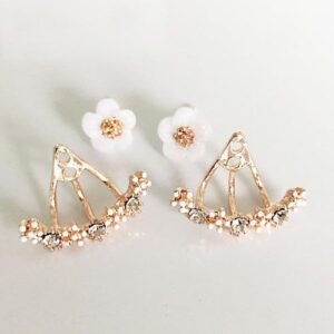 XINSHUN Women Fashion Accessories Silver Crystal Stud Earrings Boucle d'oreille Femme Flower Earrings Gold Bijoux Jewelry(Gold)