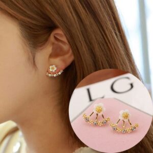 XINSHUN Women Fashion Accessories Silver Crystal Stud Earrings Boucle d'oreille Femme Flower Earrings Gold Bijoux Jewelry(Gold)