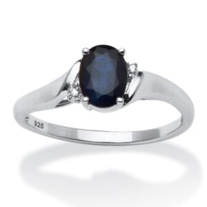 PalmBeach Platinum-Plated or Yellow Gold-Plated Sterling Silver Genuine Midnight Blue Sapphire and Diamond Accent 3 Piece Bridal Ring Set Size 5