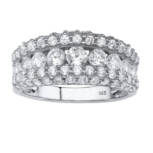 PalmBeach Platinum-plated Sterling Silver Round Cubic Zirconia Triple Row Engagement Ring Sizes 6-10 Size 10