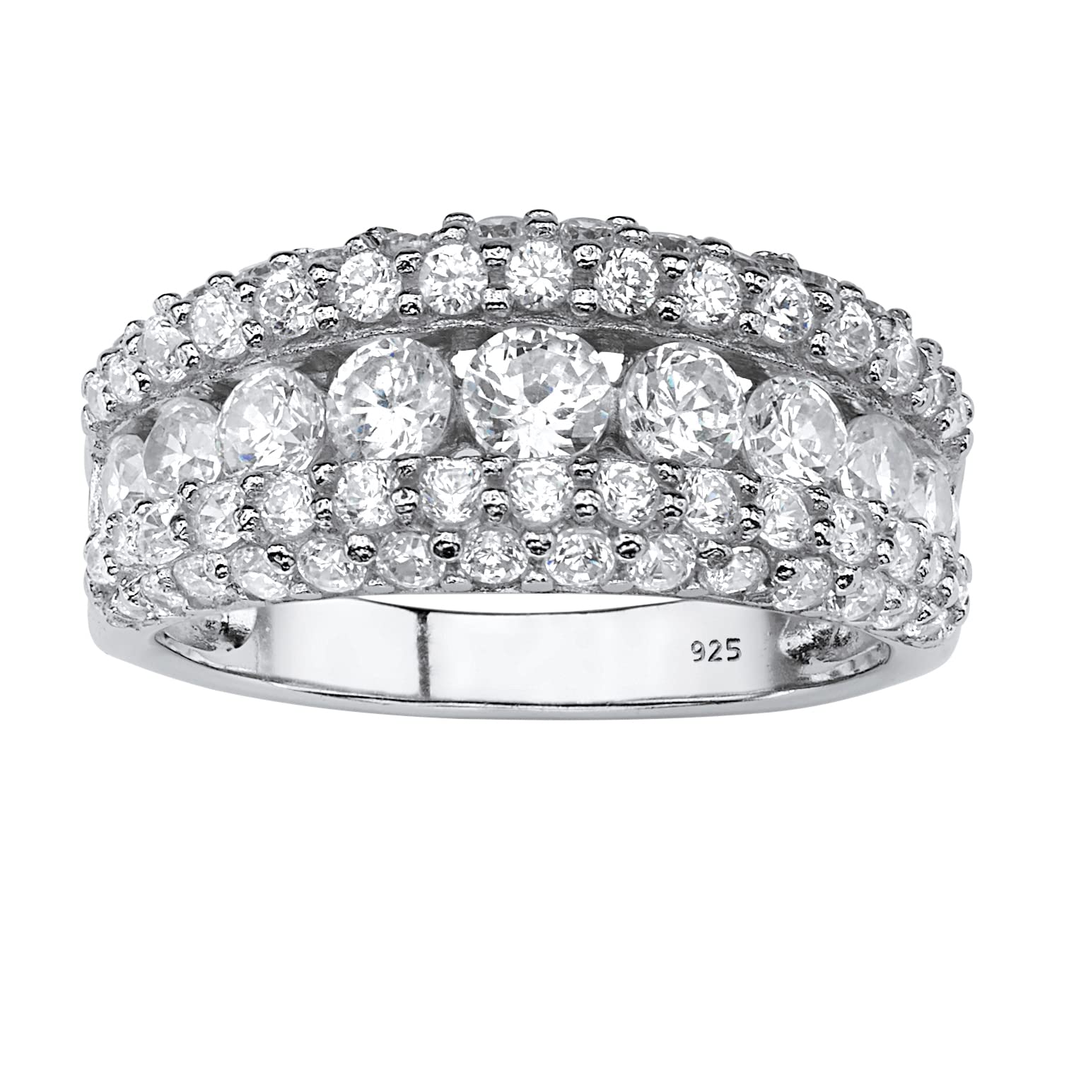 PalmBeach Platinum-plated Sterling Silver Round Cubic Zirconia Triple Row Engagement Ring Sizes 6-10 Size 10