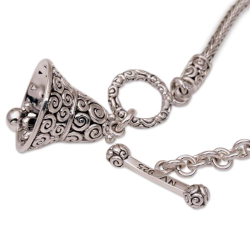 NOVICA Artisan Handmade .925 Sterling Silver Bracelet No Stone Chain Indonesia 'Bell Charm'