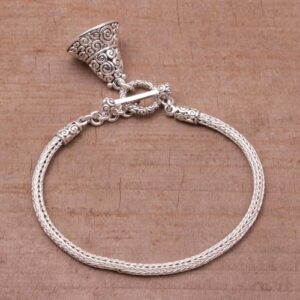 NOVICA Artisan Handmade .925 Sterling Silver Bracelet No Stone Chain Indonesia 'Bell Charm'