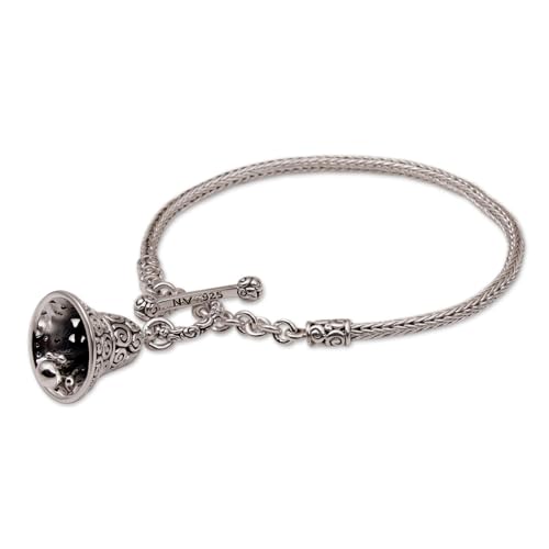 NOVICA Artisan Handmade .925 Sterling Silver Bracelet No Stone Chain Indonesia 'Bell Charm'