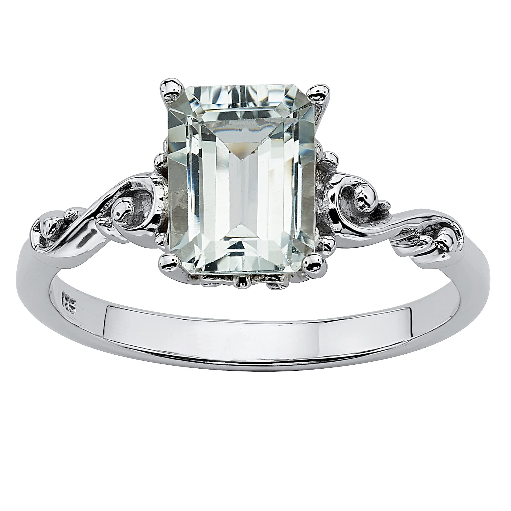 PalmBeach Jewelry 18K Gold-Plated or Platinum-Plated Sterling Silver Emerald Cut Genuine Aquamarine Ring Size 9