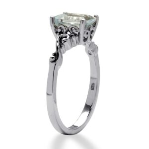 PalmBeach Jewelry 18K Gold-Plated or Platinum-Plated Sterling Silver Emerald Cut Genuine Aquamarine Ring Size 9