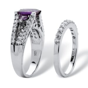 PalmBeach Sterling Silver Emerald Cut Purple Cubic Zirconia Bridal Ring Set Sizes 6-10 Size 10