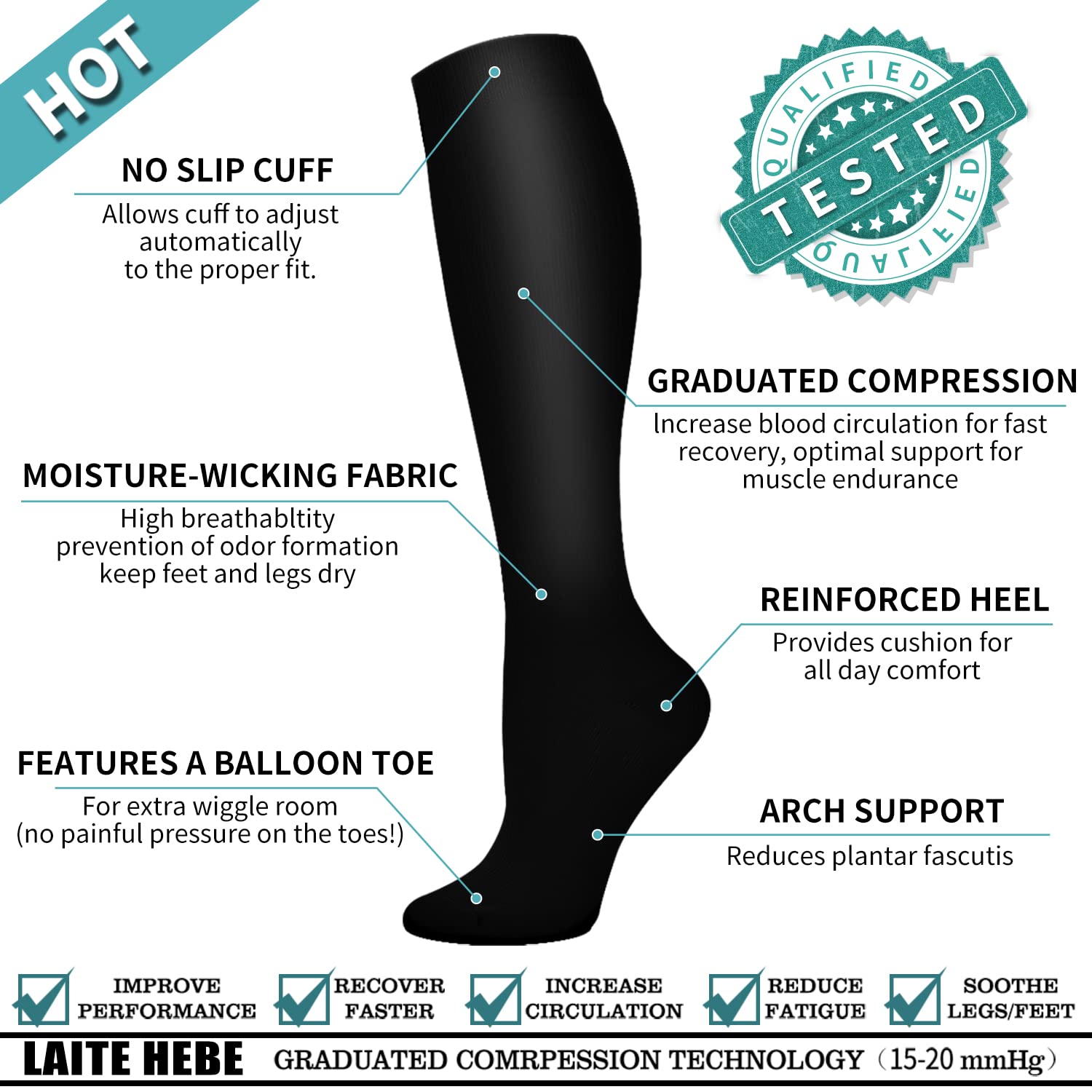 Laite Hebe Compression Socks For Women& Men circulation(8 Pairs),Socks-Best for Running,Sports,Hiking,Flight travel,Pregnancy