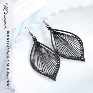 Fdesigner Boho Woven Geometric Earrings Drop Black Jewelry Fashion Silk Earring Dangle for Women