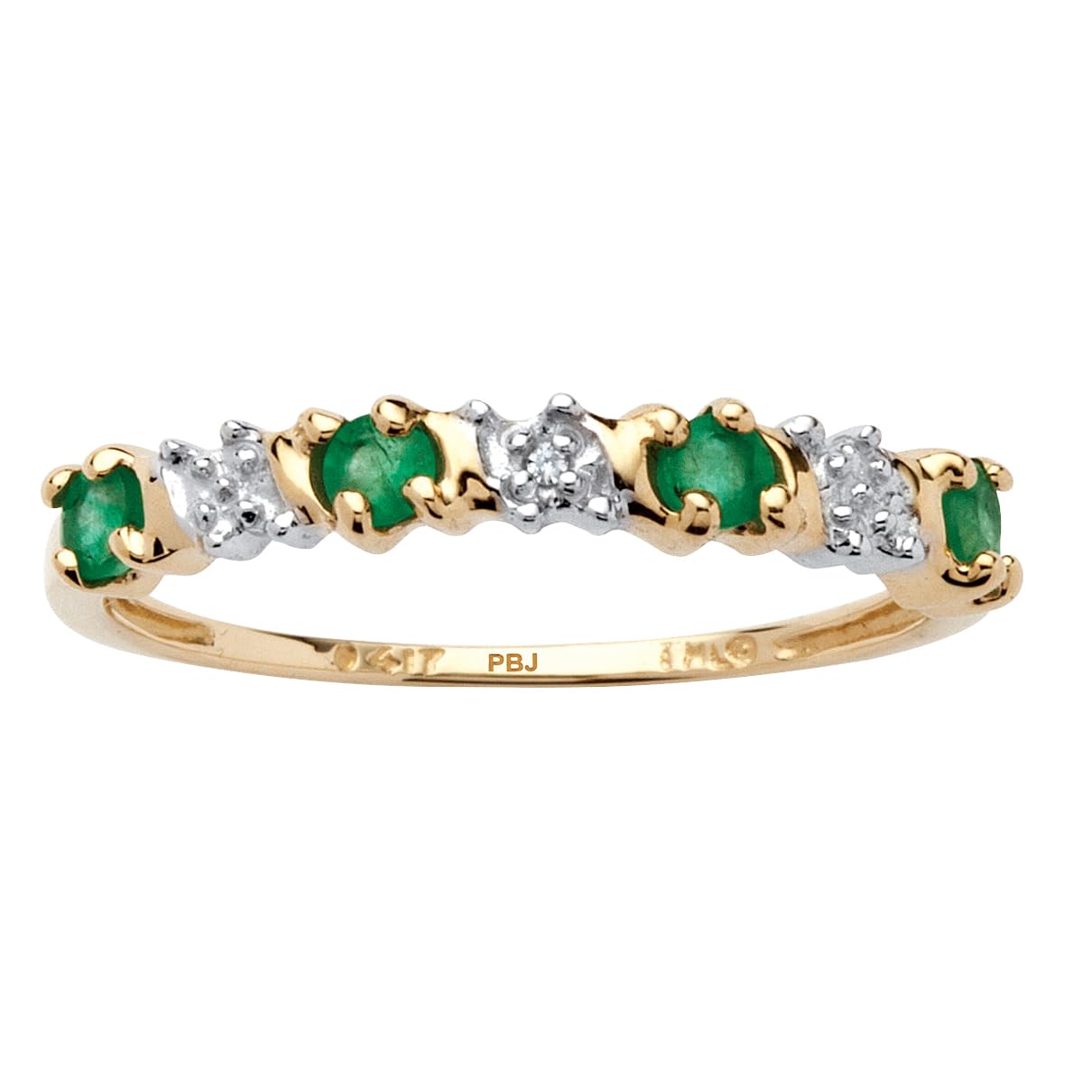 PalmBeach Jewelry 10K Yellow Gold Round Genuine Green Emerald or Blue Sapphire Diamond Accent Ring Size 8