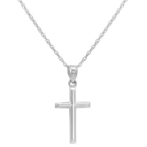 Amanda Rose Collection14k White Gold Petite Cross Pendant Necklace on an 18 inch chain