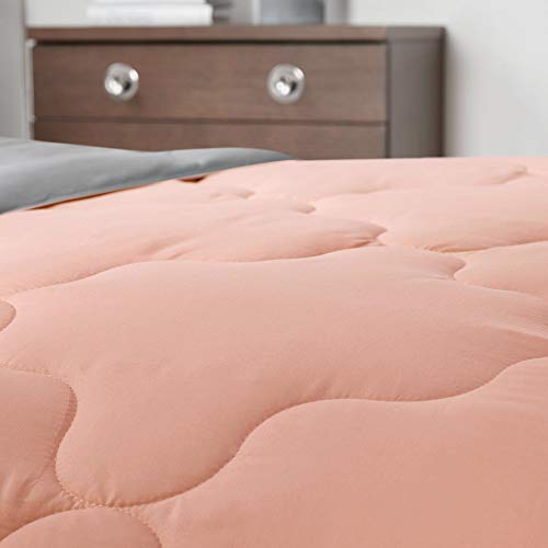 Comfort Spaces Vixie Reversible Comforter Set - Trendy Vibrant Color with Geometric Quilted Cover, Lightweight All Season Down Alternative Cozy Bedding, Sham, Coral/Gray, Full/Queen 3 piece