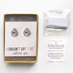 A+O Wedding Bridesmaid Jewelry Gift - Pear Teardrop Stud Earrings in Silver