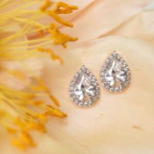 A+O Wedding Bridesmaid Jewelry Gift - Pear Teardrop Stud Earrings in Silver