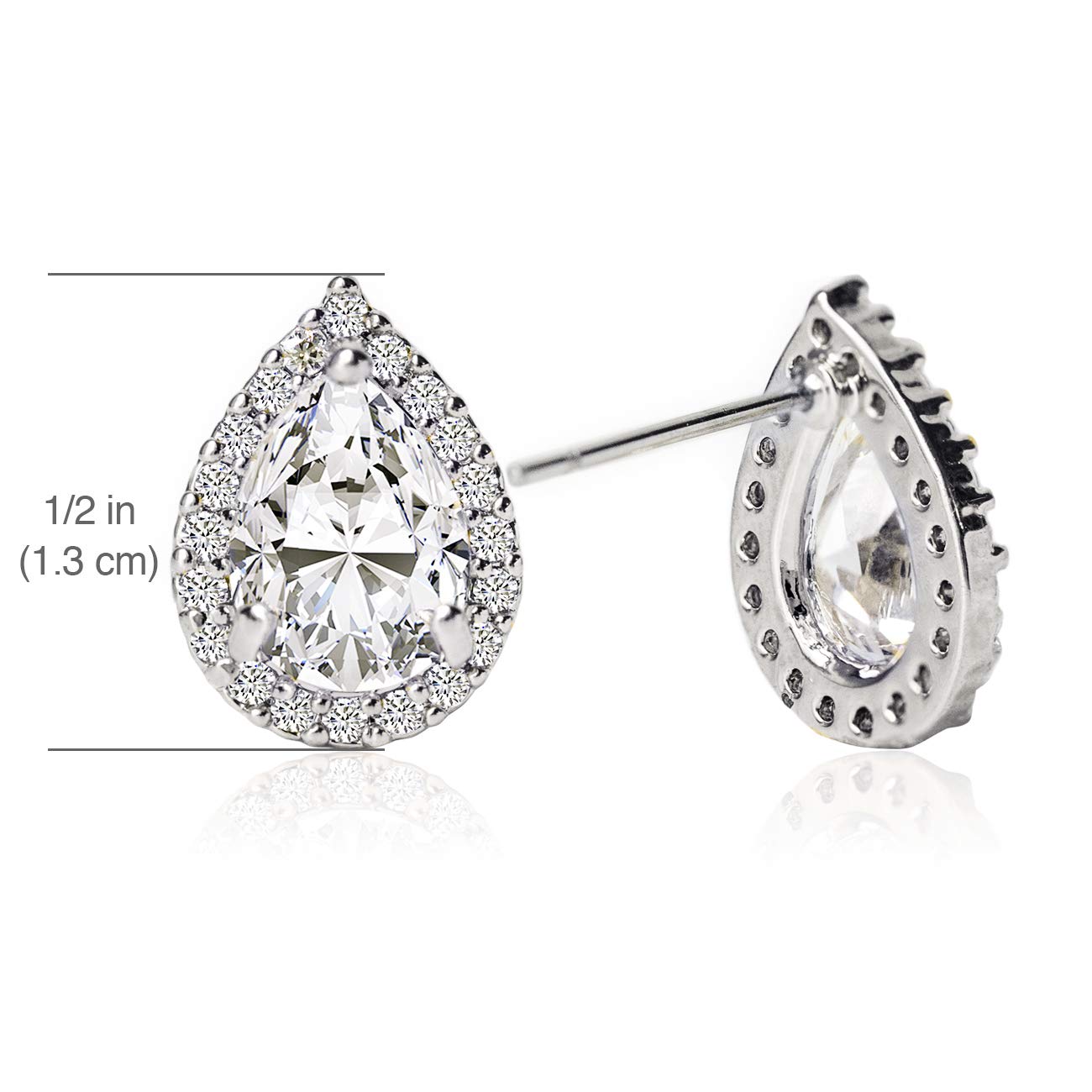 A+O Wedding Bridesmaid Jewelry Gift - Pear Teardrop Stud Earrings in Silver