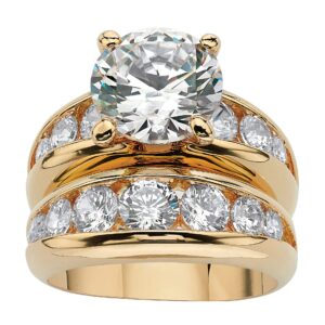 PalmBeach Yellow Gold-Plated or Silvertone Round Cubic Zirconia Channel Set Graduated Bridal Ring Set Size 7