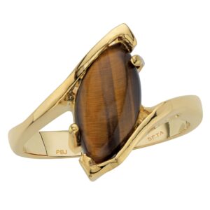 palmbeach yellow gold-plated marquise shaped genuine brown tiger's eye bypass ring sizes 5-10 size 5