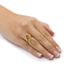 PalmBeach Yellow Gold-plated Marquise Shaped Genuine Brown Tiger's Eye Bypass Ring Sizes 5-10 Size 5