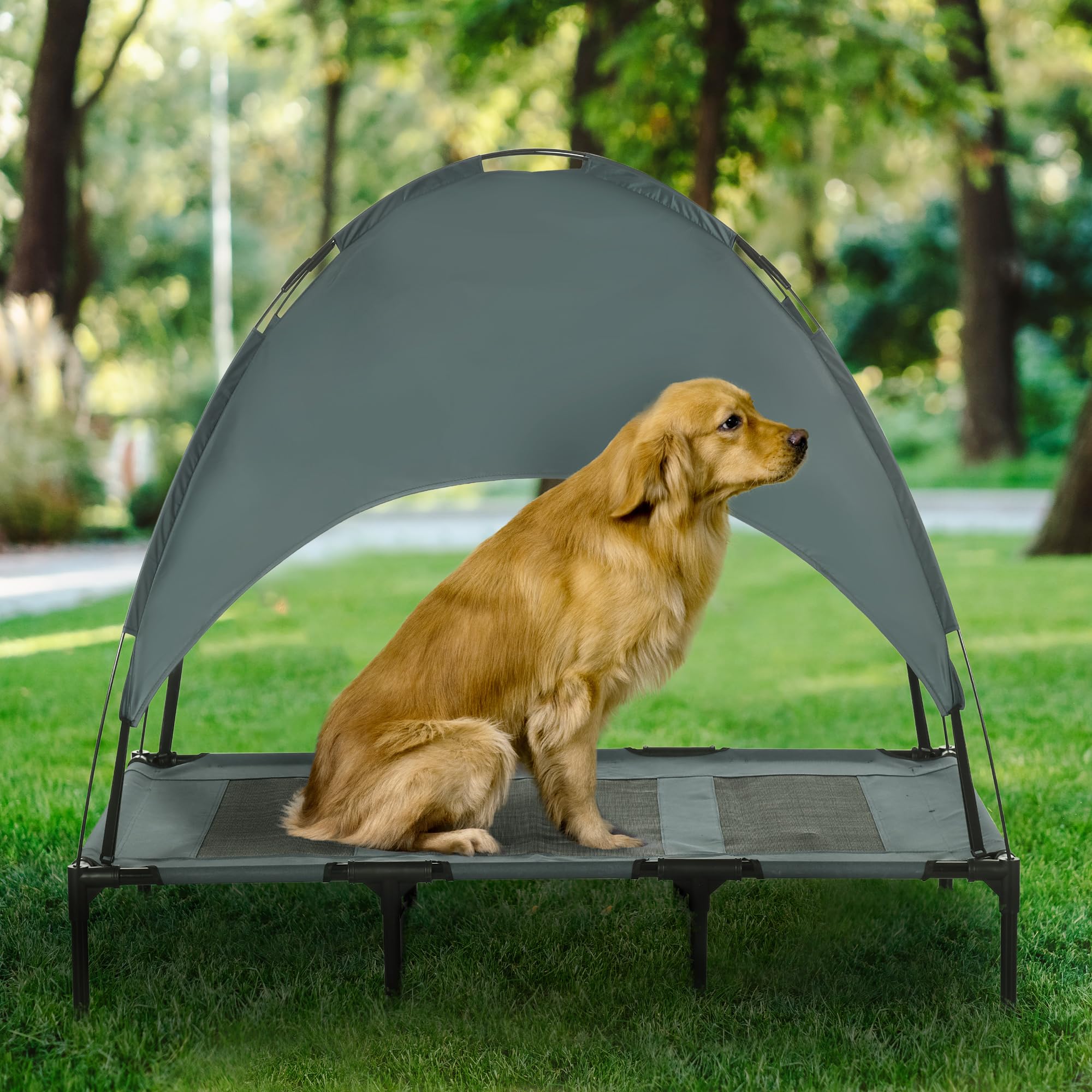 PawHut Elevated Portable Dog Cot Cooling Pet Bed With UV Protection Canopy Shade, 48 inch