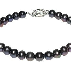 Black Freshwater Cultured Pearl Bracelets 7 Inch for Women AA Quality 6mm Black Bracelet Sterling Silver Clasp - Orien Jewelry