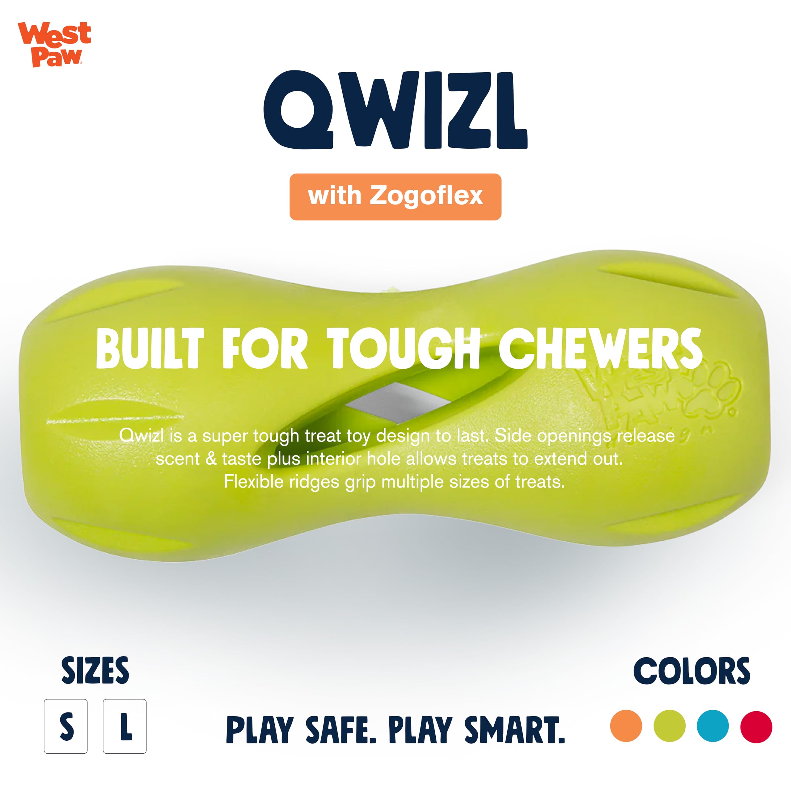 West Paw Zogoflex Qwizl Interactive Treat Dispensing Dog Puzzle Treat Toy for Dogs, Granny Smith, Large