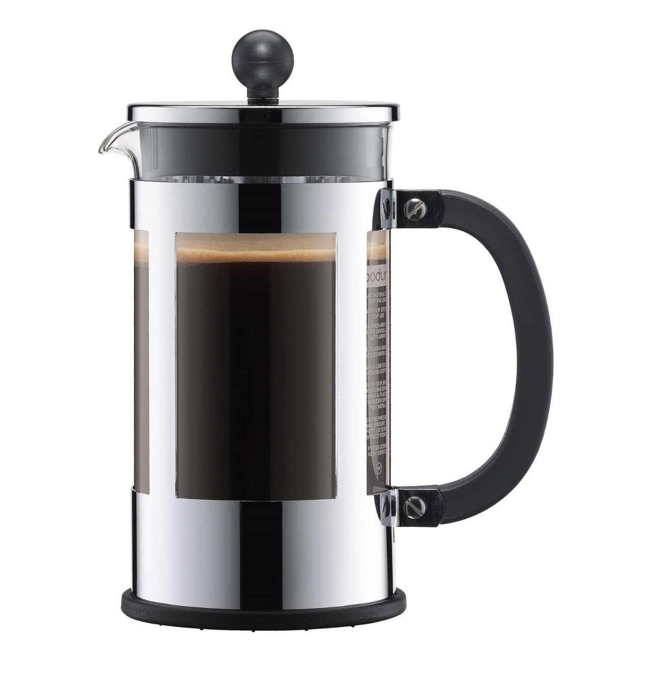 Bodum Kenya 8-Cup French Press Coffee Maker, 34-Ounce, Stainless Steel, Black