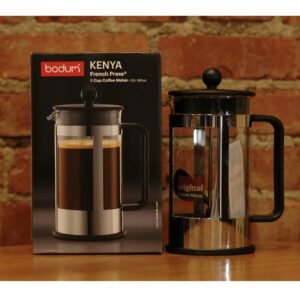 Bodum Kenya 8-Cup French Press Coffee Maker, 34-Ounce, Stainless Steel, Black