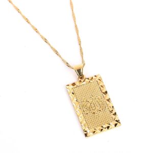 24K New Islamic Allah Pendant Charm Gold Pendant Necklace Religious Muslim Jewelry (Gold Plated)