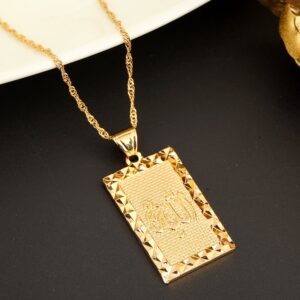 24K New Islamic Allah Pendant Charm Gold Pendant Necklace Religious Muslim Jewelry (Gold Plated)