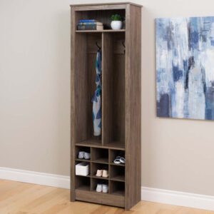 Prepac Space-Saving Entryway Organizer with Shoe Storage, Drifted Gray