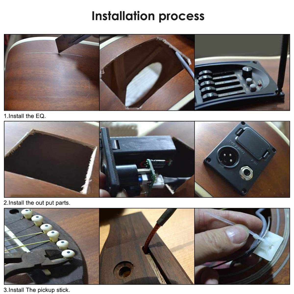 Kmise 5 Band Acoustic Guitar Preamp EQ Equalizer Piezo Pickup Tuner Amplifier LCD Mic 1 Set