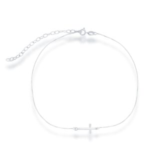 sterling silver 12" + 3" italian sideways cross choker communion-confirmation necklace