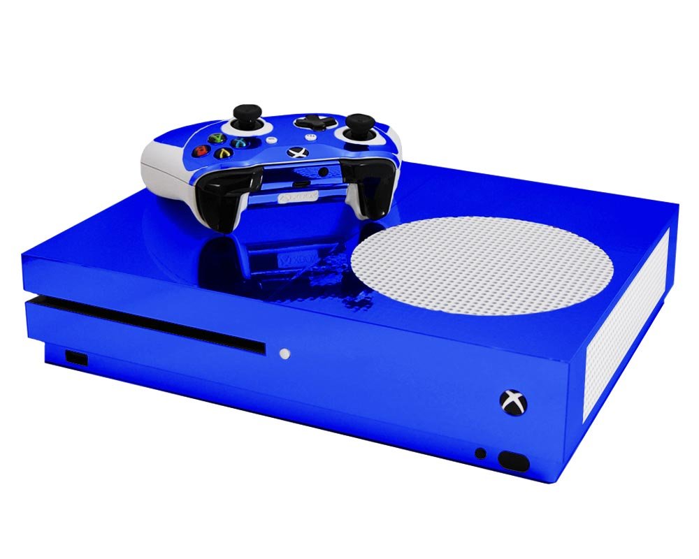 Blue Chrome Mirror - Vinyl Decal Mod Skin Kit by System Skins - Compatible with Microsoft Xbox One Slim (XB1 Slim)