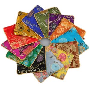 assorted color oriental silk embroidered brocade zipper jewelry coin pouch wallet (10 pcs silk coin pouch)