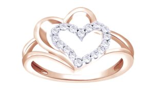 jewel zone us white natural diamond double heart promise ring in 14k rose gold over sterling silver (0.1 ct)